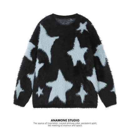 ANAMONE imitation mink fur soft waxy star sweater women 2025 winter loose lazy American retro unique