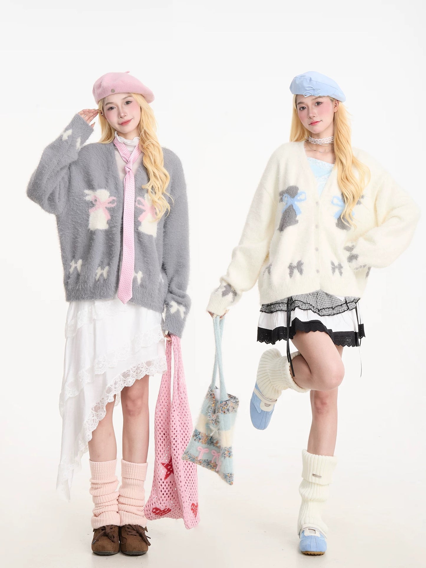 NERESUM Gentle Style Faux Mohair Cardigan Sweater Women's Butterfly Jacquard Lazy Warm Autumn and Winter Knitwear Coat