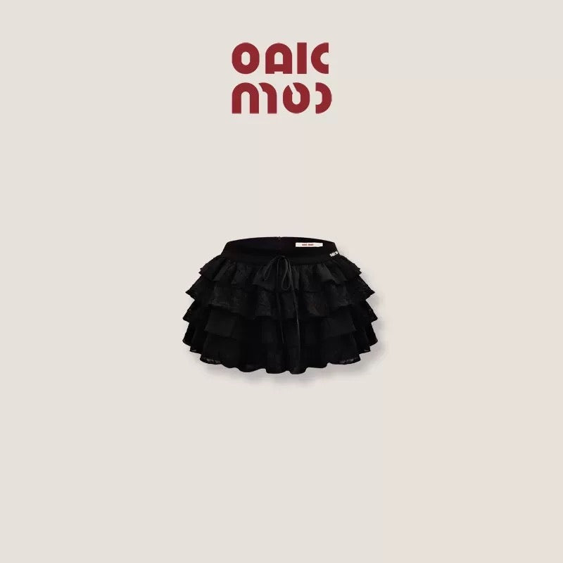 OAKMOO/ "Ancient Shrine" Ultra-low Waist Cake Tutu Skirt Women's Spring White Short Skirt Embroidered Skirt