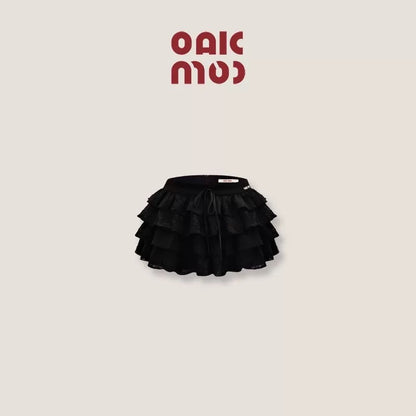 OAKMOO/ "Ancient Shrine" Ultra-low Waist Cake Tutu Skirt Women's Spring White Short Skirt Embroidered Skirt