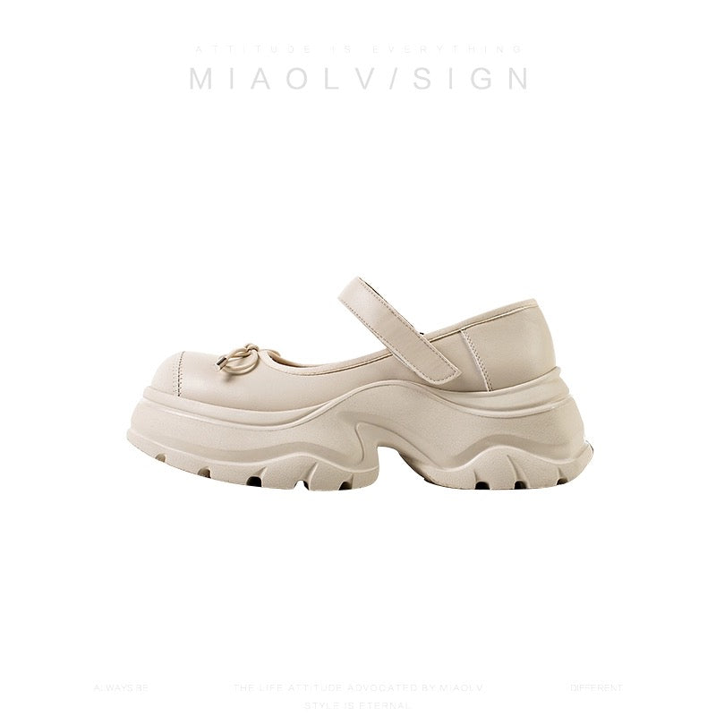 "Wonderful Couple" Idol Trainee~Casual Thick Sole Mary Jane Women's Shoes 2024 Spring and Autumn Pumpkin Single Leather Shoes