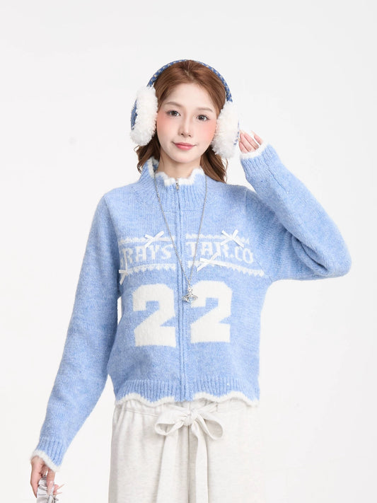 NERESUM American-style letter print cardigan sweater for women, autumn and winter, preppy style, sweet short knit cardigan coat.