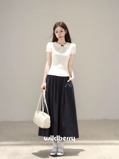 A-line high-waisted midi skirt with a hint of wild berries, a super cute French retro maxi skirt, perfect for summer 2026.
