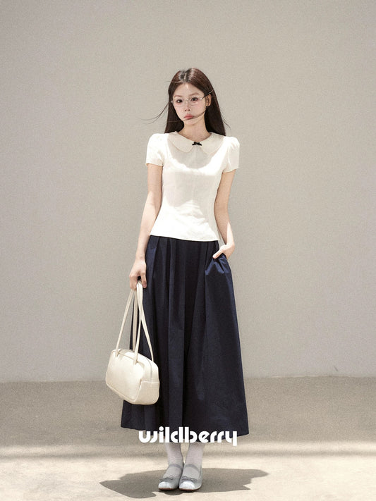 A-line high-waisted midi skirt with a hint of wild berries, a super cute French retro maxi skirt, perfect for summer 2026.