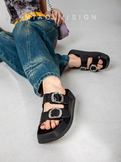 "Wonderful Couple" Summer Solstice Shimmer ~ Thick-soled Sandals for Women's Outerwear 2024 Summer Versatile Casual Heightening Beach Shoes