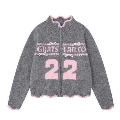 NERESUM American-style letter print cardigan sweater for women, autumn and winter, preppy style, sweet short knit cardigan coat.