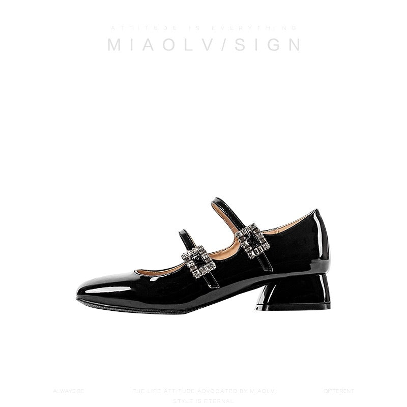 "Wonderful Couple" French thick-heeled Mary Jane small leather shoes for women 2024 new early spring low-heeled pumps with skirt