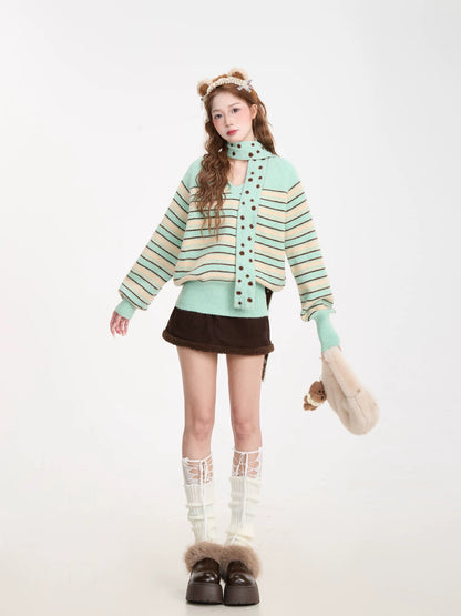 NERESUM Soft Striped Color Block V-Neck Sweater for Women, New Autumn/Winter Style, Relaxed Fit, Warm Pullover Knit Top