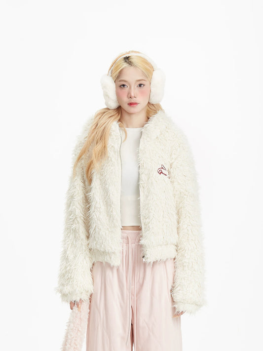 NERESUM Winter Faux Lambswool Rabbit Ear Zipper Coat for Women - Soft, Cozy, and Warm for Petite Women
