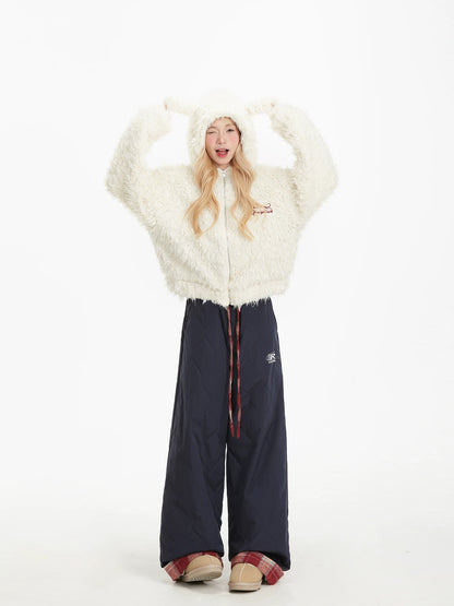 NERESUM Winter Faux Lambswool Rabbit Ear Zipper Coat for Women - Soft, Cozy, and Warm for Petite Women