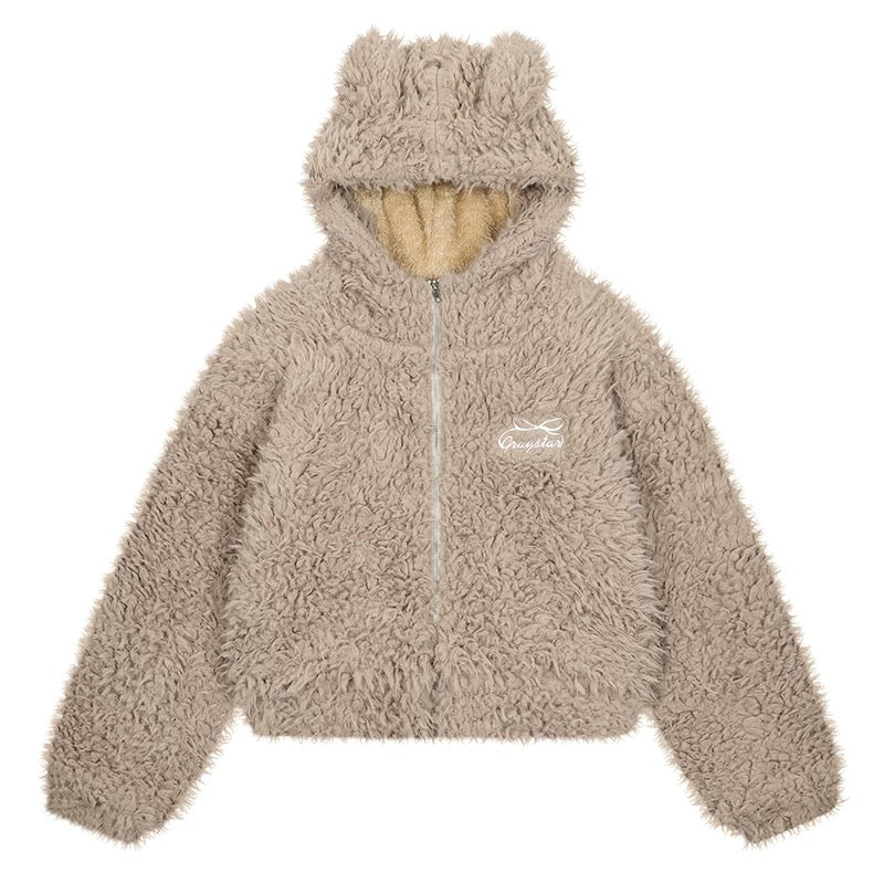 NERESUM Winter Faux Lambswool Rabbit Ear Zipper Coat for Women - Soft, Cozy, and Warm for Petite Women