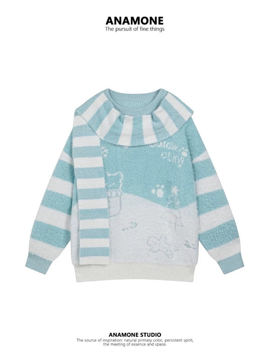 ANAMONE soft and sticky scarf cute style sweater women 2025 autumn loose lazy design niche unique