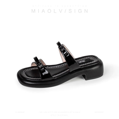 "Wonderful Couple" Sugar Cube Love Song~Sweet style thick heel one-word sandals for women 2024 new summer open toe outer sandals