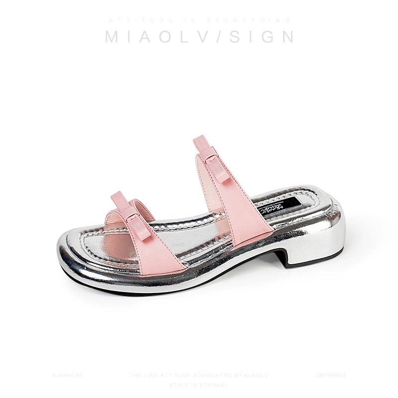 "Wonderful Couple" Sugar Cube Love Song~Sweet style thick heel one-word sandals for women 2024 new summer open toe outer sandals