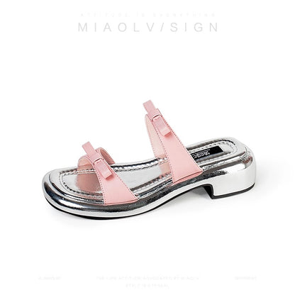 "Wonderful Couple" Sugar Cube Love Song~Sweet style thick heel one-word sandals for women 2024 new summer open toe outer sandals