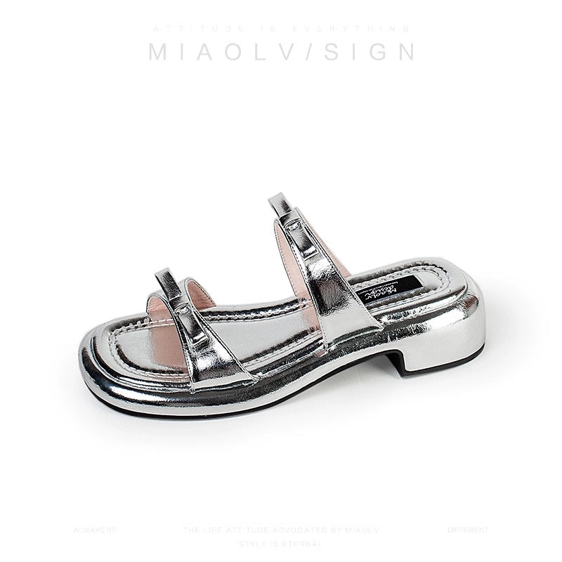 "Wonderful Couple" Sugar Cube Love Song~Sweet style thick heel one-word sandals for women 2024 new summer open toe outer sandals
