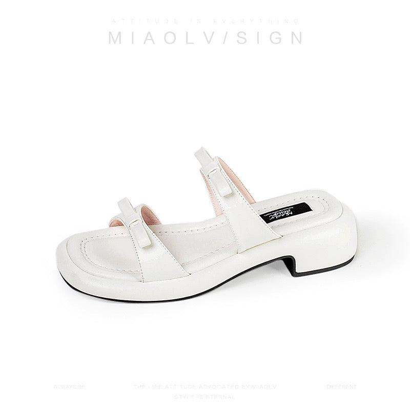 "Wonderful Couple" Sugar Cube Love Song~Sweet style thick heel one-word sandals for women 2024 new summer open toe outer sandals