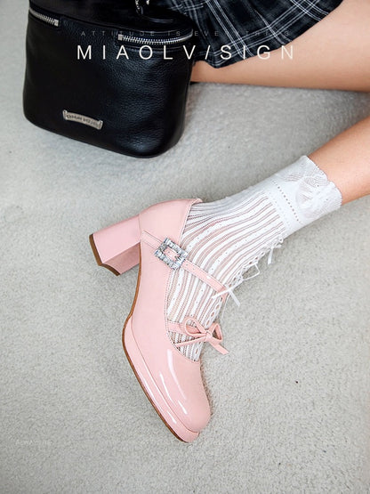 "Wonderful Couple" Spring Style ~ French High-heeled Mary Jane Shoes for Women 2024 Spring Shallow Mouth Temperament Thick Heel Single Shoes