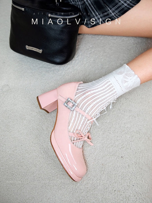 "Wonderful Couple" Spring Style ~ French High-heeled Mary Jane Shoes for Women 2024 Spring Shallow Mouth Temperament Thick Heel Single Shoes