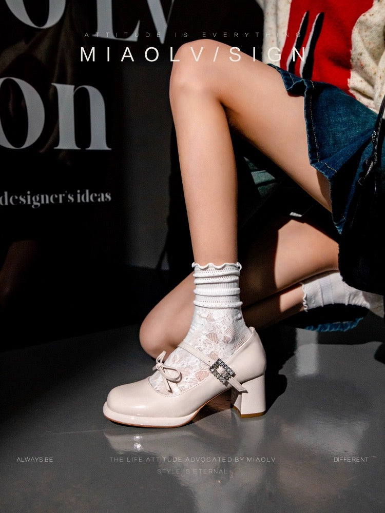 "Wonderful Couple" Spring Style ~ French High-heeled Mary Jane Shoes for Women 2024 Spring Shallow Mouth Temperament Thick Heel Single Shoes