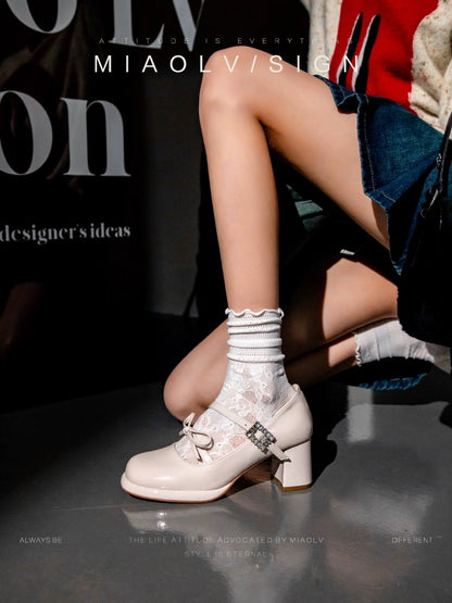"Wonderful Couple" Spring Style ~ French High-heeled Mary Jane Shoes for Women 2024 Spring Shallow Mouth Temperament Thick Heel Single Shoes