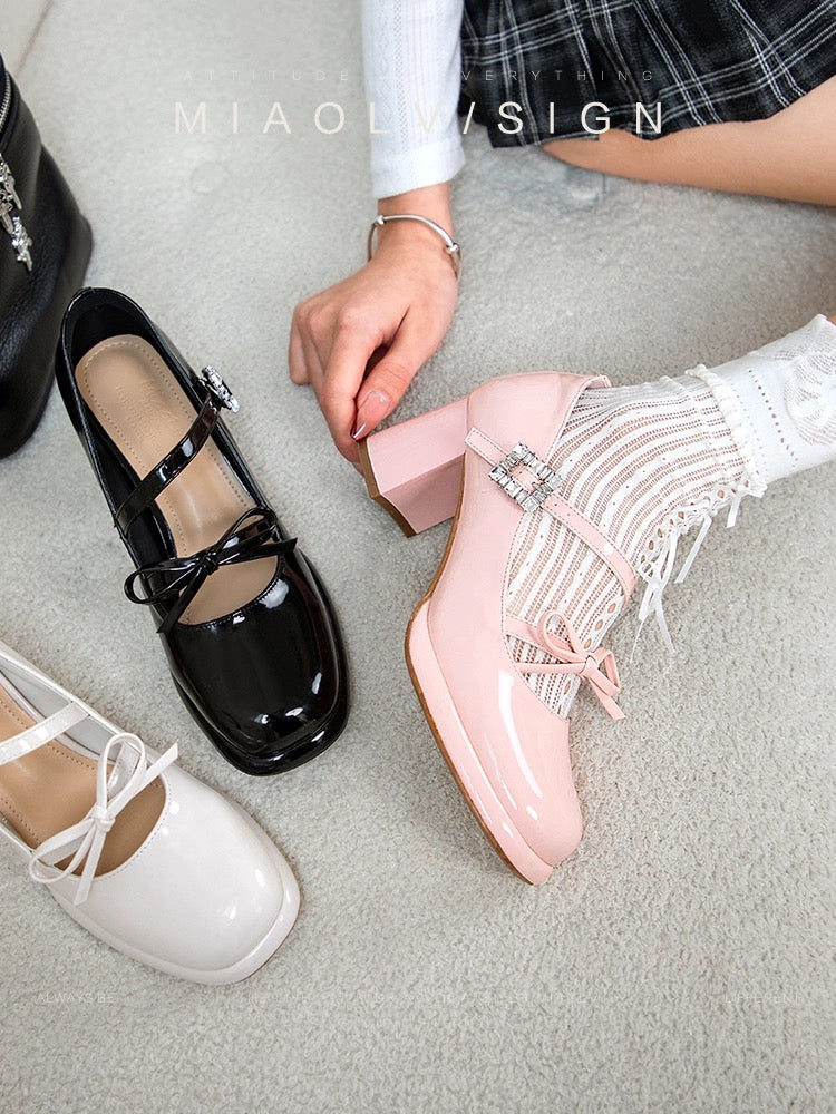 "Wonderful Couple" Spring Style ~ French High-heeled Mary Jane Shoes for Women 2024 Spring Shallow Mouth Temperament Thick Heel Single Shoes