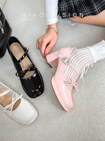 "Wonderful Couple" Spring Style ~ French High-heeled Mary Jane Shoes for Women 2024 Spring Shallow Mouth Temperament Thick Heel Single Shoes