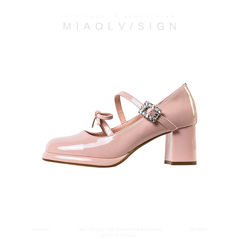 "Wonderful Couple" Spring Style ~ French High-heeled Mary Jane Shoes for Women 2024 Spring Shallow Mouth Temperament Thick Heel Single Shoes