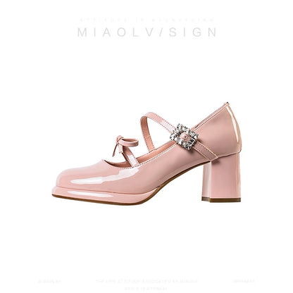 "Wonderful Couple" Spring Style ~ French High-heeled Mary Jane Shoes for Women 2024 Spring Shallow Mouth Temperament Thick Heel Single Shoes