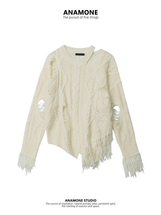 Wasteland style hole beggar sweater women autumn and winter 2025 new design niche loose lazy irregular top