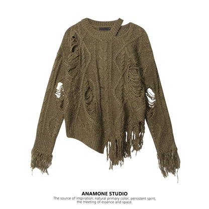 Wasteland style hole beggar sweater women autumn and winter 2025 new design niche loose lazy irregular top