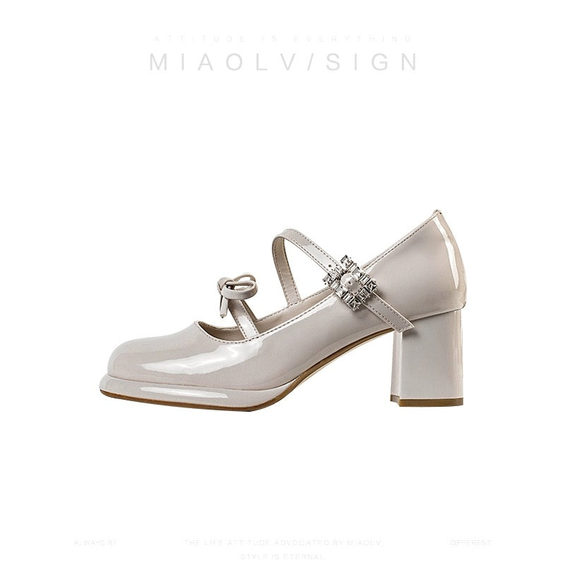 "Wonderful Couple" Spring Style ~ French High-heeled Mary Jane Shoes for Women 2024 Spring Shallow Mouth Temperament Thick Heel Single Shoes