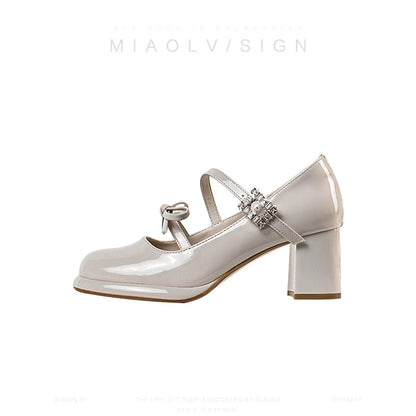 "Wonderful Couple" Spring Style ~ French High-heeled Mary Jane Shoes for Women 2024 Spring Shallow Mouth Temperament Thick Heel Single Shoes