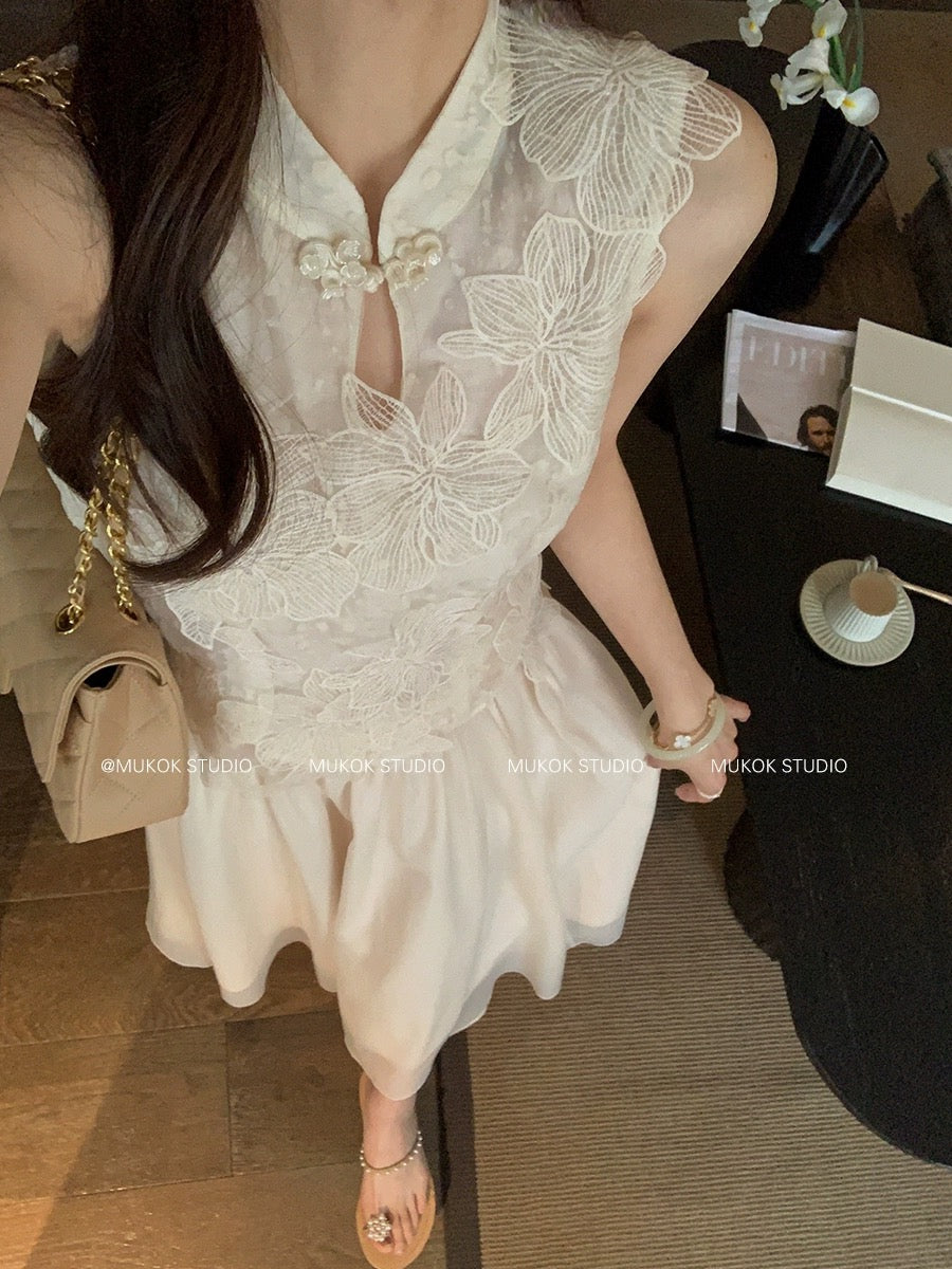 MUKOK Mengyu Jiangnan~Heavy Industry Handmade Lace Pattern New Chinese Top + Fairy Skirt Set