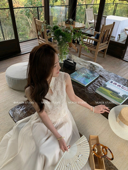 MUKOK Mengyu Jiangnan~Heavy Industry Handmade Lace Pattern New Chinese Top + Fairy Skirt Set