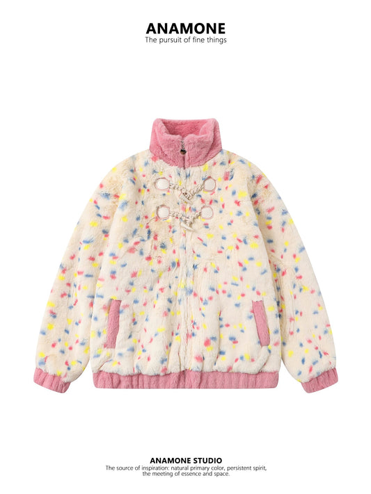 ANAMONE Dopamine sweet furry coat women's winter 2025 new design button loose retro