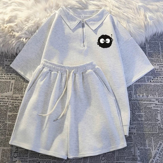 Summer fashion short-sleeved shorts two-piece casual sportswear female student salt-style small running polo suit