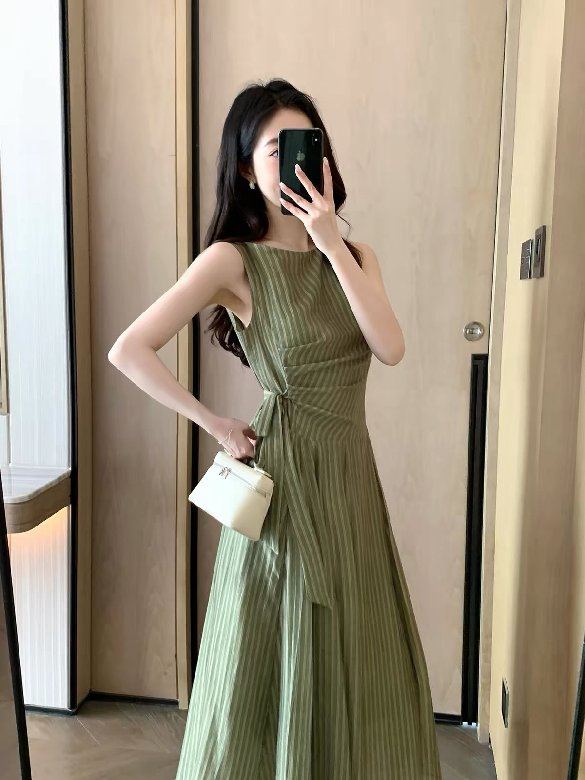 FT GUOGE Women's Striped Sleeveless Dress – Summer 2026 New Arrival; Sophisticated, Affordable Luxury Style with a Voluminous Flared Skirt