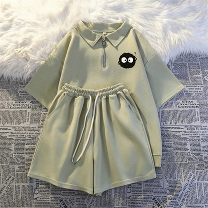 Summer fashion short-sleeved shorts two-piece casual sportswear female student salt-style small running polo suit