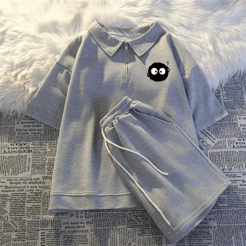Summer fashion short-sleeved shorts two-piece casual sportswear female student salt-style small running polo suit