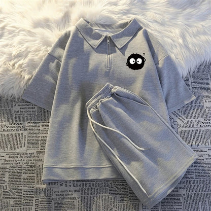 Summer fashion short-sleeved shorts two-piece casual sportswear female student salt-style small running polo suit