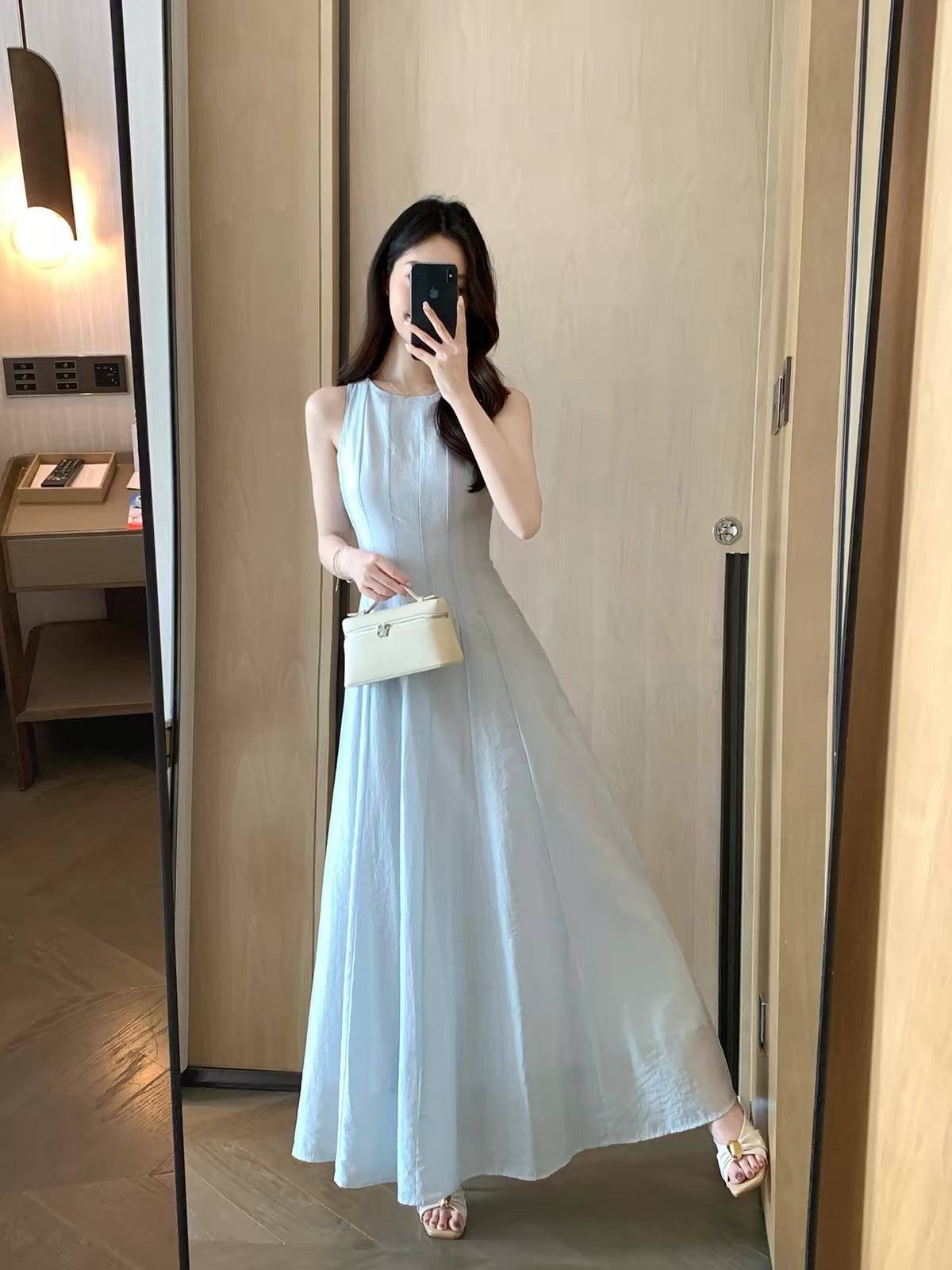 FT GUOGE Women's Blue Sleeveless Summer Dress (2026 New Arrival) – Elegant, Waist-Defining, Slim-Fit Maxi Tank Dress