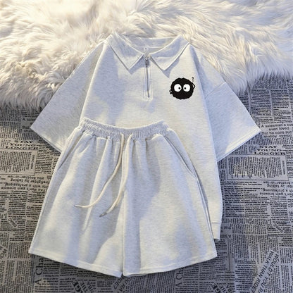 Summer fashion short-sleeved shorts two-piece casual sportswear female student salt-style small running polo suit