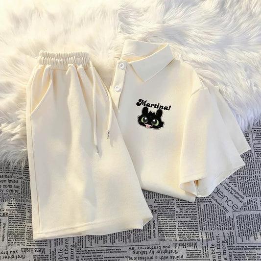 Casual sports POLO shirt two-piece suit for women summer 2025 new style student loose short-sleeved shorts
