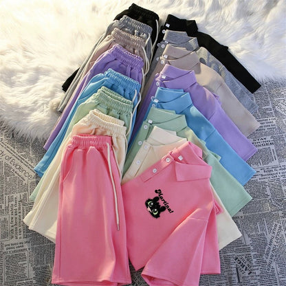 Casual sports POLO shirt two-piece suit for women summer 2025 new style student loose short-sleeved shorts