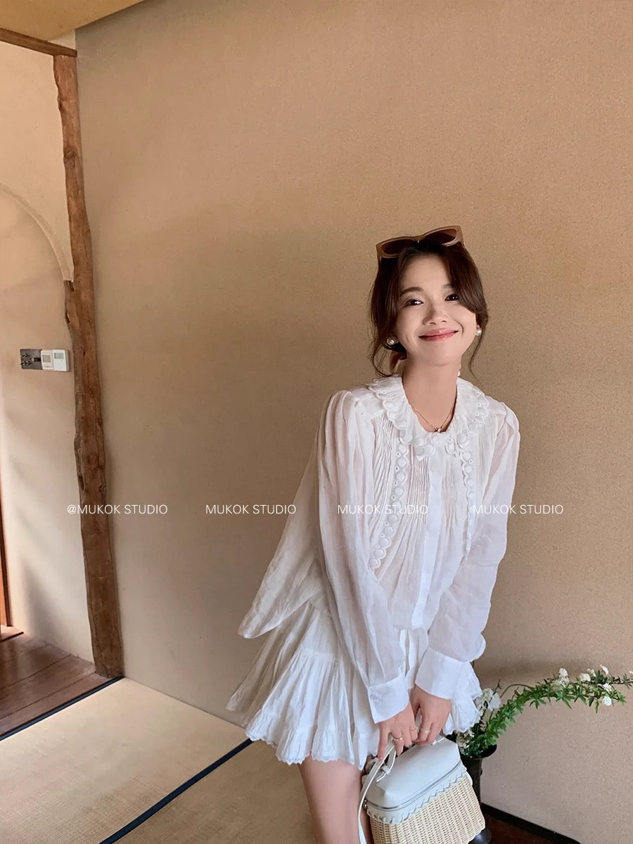 MUKOK cotton embroidered shirt, skirt and trousers two-piece fashionable suit