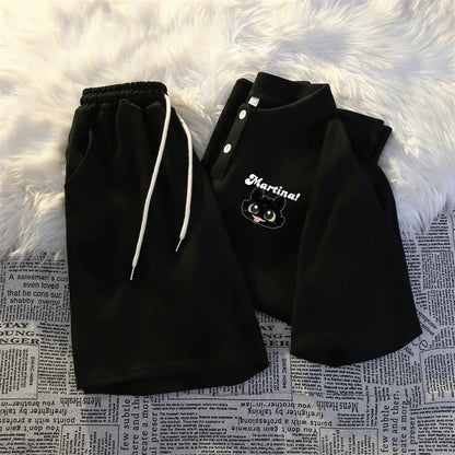 Casual sports POLO shirt two-piece suit for women summer 2025 new style student loose short-sleeved shorts