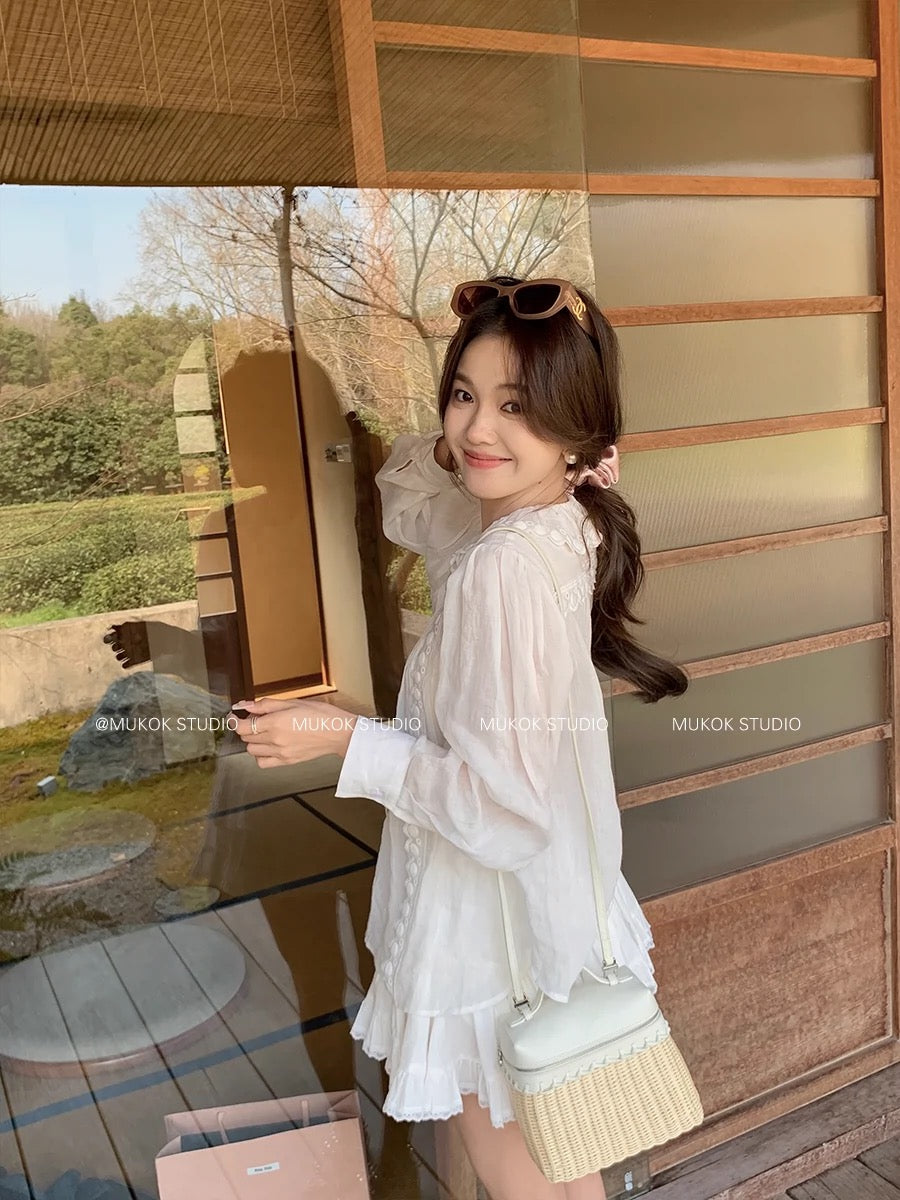 MUKOK cotton embroidered shirt, skirt and trousers two-piece fashionable suit