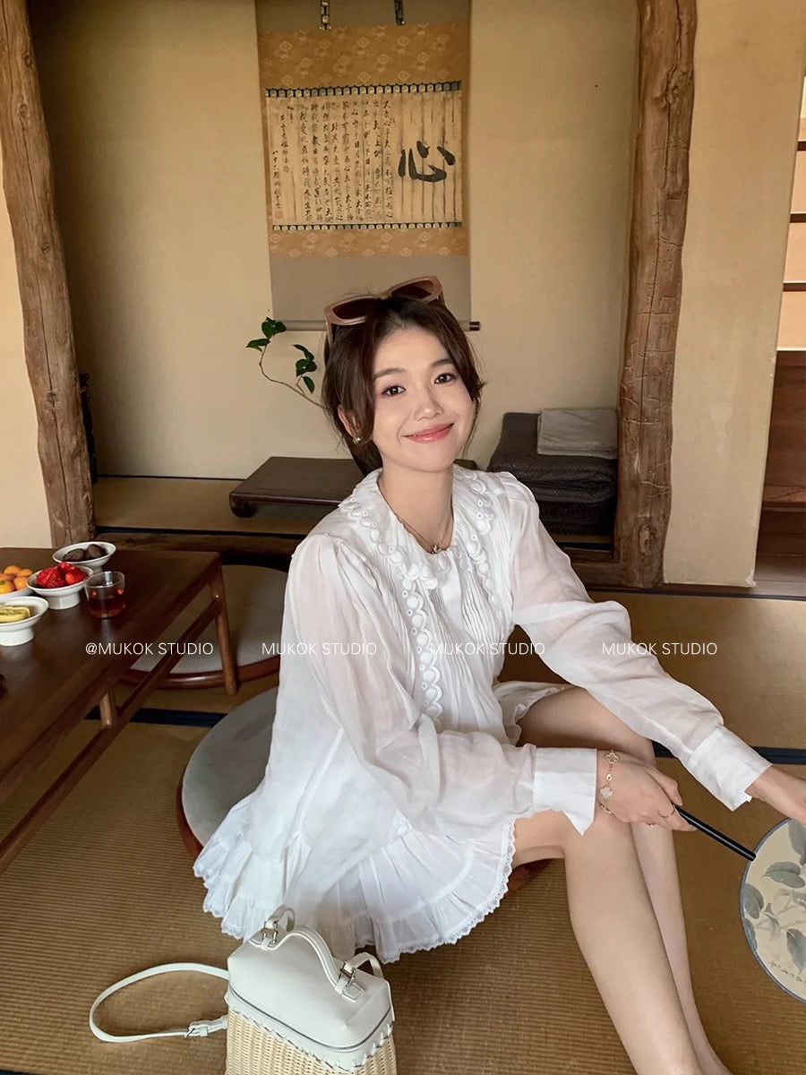 MUKOK cotton embroidered shirt, skirt and trousers two-piece fashionable suit