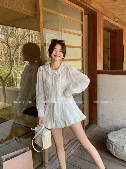 MUKOK cotton embroidered shirt, skirt and trousers two-piece fashionable suit